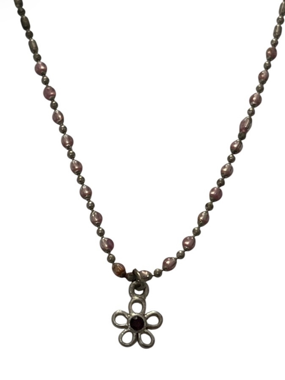 Oxidized Silver Chain with tiny Floral Pendant with colored stone.